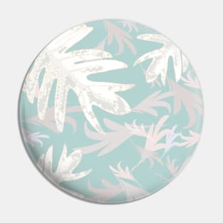 Trio palm leaves white on blue, pale-blue tropical fall TeePublic Pin