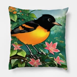 Cuteness of Baltimore Orioles The Orange Oriole Bird with Vintage Orchard Oriole Bird Pillow