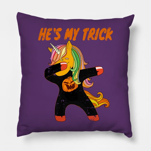 He is My Trick Halloween Dabbing Unicorn Pillow by alcoshirts