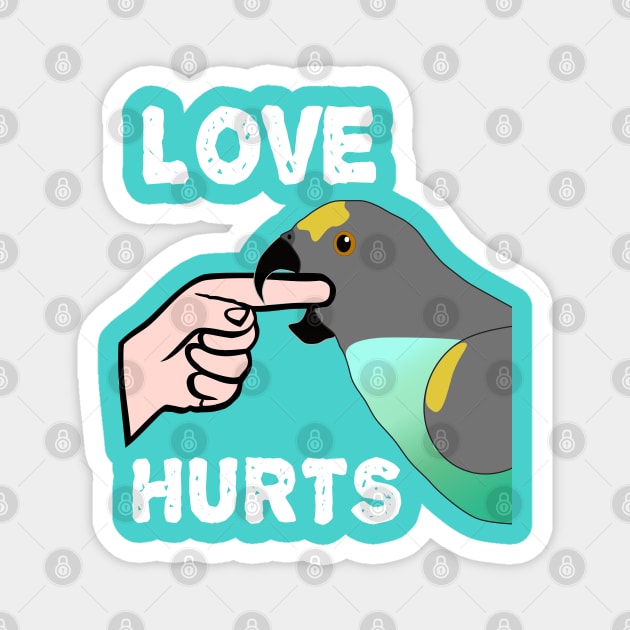 Love Hurts Meyers Parrot Magnet by Einstein Parrot