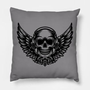 rock skull wings Pillow