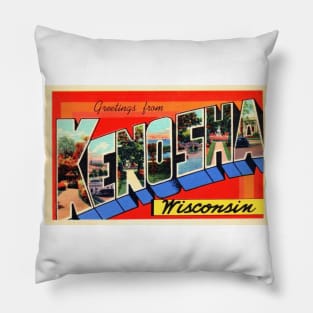 Greetings from Kenosha Wisconsin - Vintage Large Letter Postcard Pillow