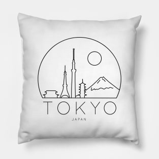 Minimalist Tokyo Japan Skyline Lineart Black and White Pillow