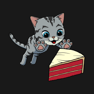 American Shorthair Cat excited to eat Red Velvet Cake T-Shirt