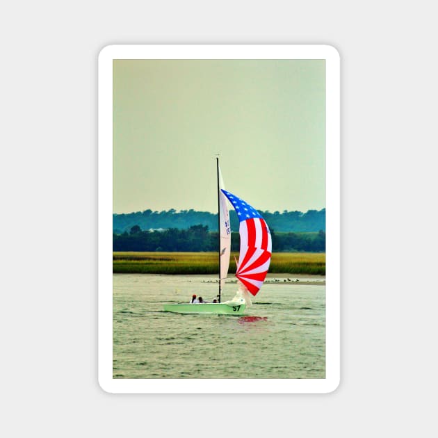 US Flag Sailboat Magnet by Cynthia48