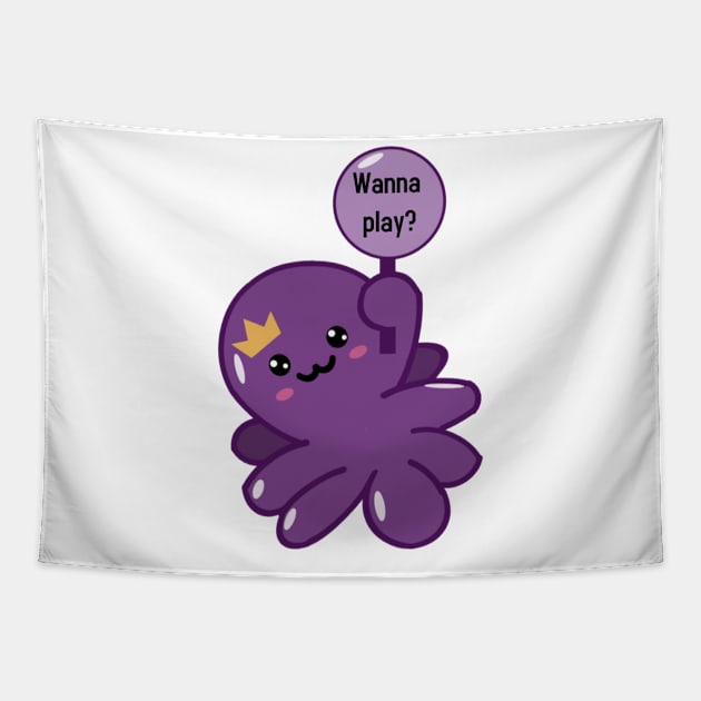 Kawaii purple octopus Tapestry by Alegra Stoic