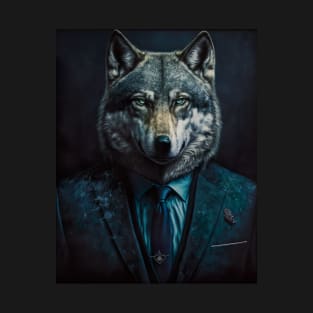 Distinguished Wolf portrait wearing a suit T-Shirt