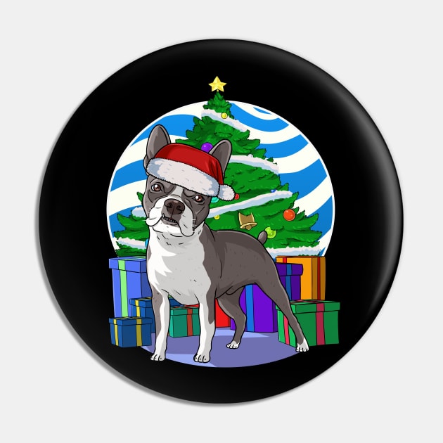 Boston Terrier Cute Santa Christmas Gift Pin by Noseking