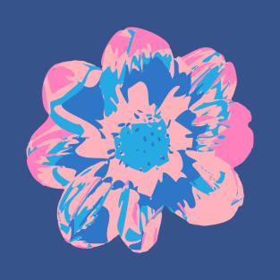 COSMIC COSMOS Big Abstract Floral Summer Bright Flower - Pale Pink Royal Blue Dark Blue - UnBlink Studio by Jackie Tahara T-Shirt