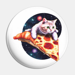 Galaxy Cat Riding A slice of Pizza Pin