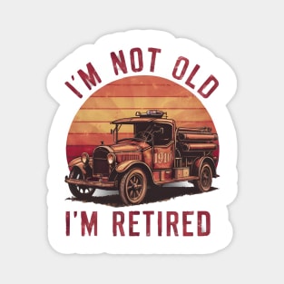 Vintage Fire Truck Embracing Retirement Magnet