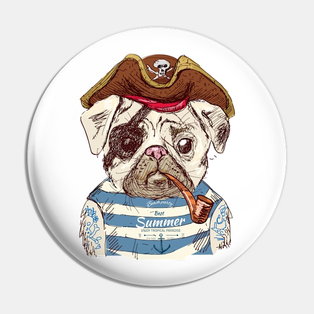 Funny Summer Pirate Pug (I Love Pugs) Pin by kamodan