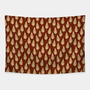 Gold colored Tropical Leaves Pattern Tapestry