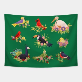 birds sitting on branches collection Tapestry