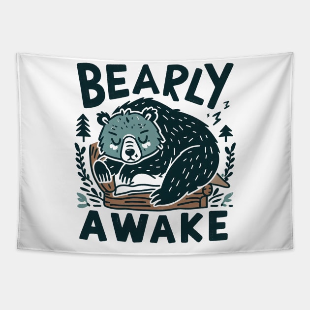 "Bearly Awake" Bear Tapestry by SimpliPrinter