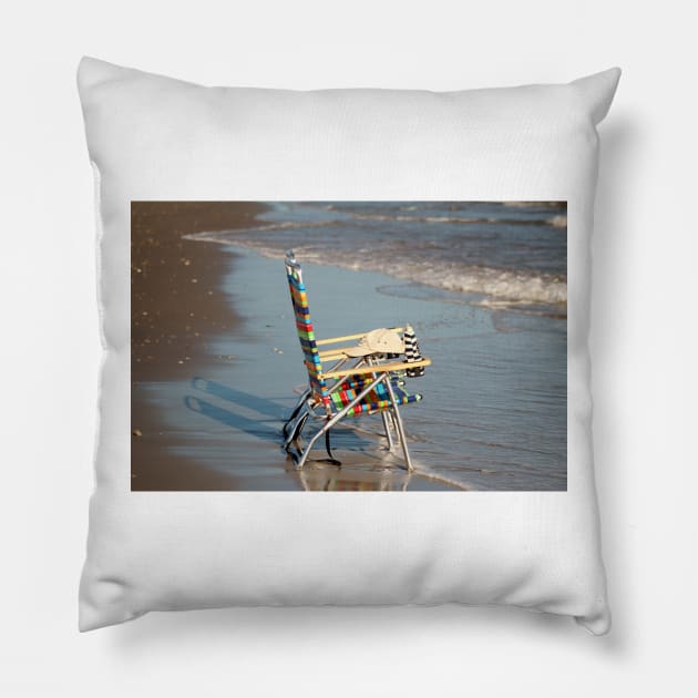 Beach Chairs Waiting Pillow by Cynthia48