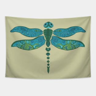 Teal Green Blue Boho Dragonfly Tapestry