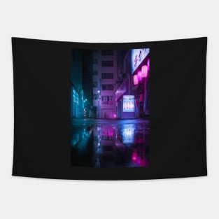 Reflection in the water in Japan Cyberpunk retrowave aesthetic Tapestry