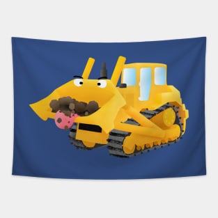 Cute funny yellow bulldozer cartoon character Tapestry