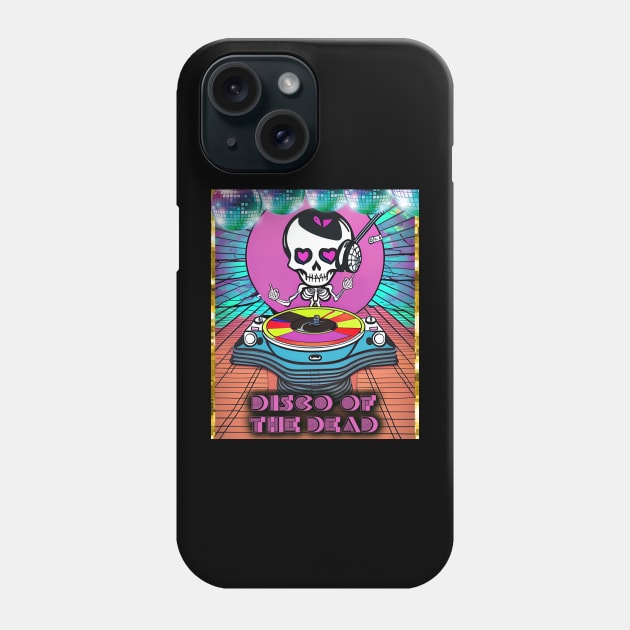 Disco of the Dead Musical DJ Retro Pink Skeleton Girl with Disco Balls Phone Case by Dezinesbyem Designs