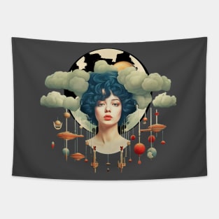 Outer Space Alien Spaceships UFO Hippie Woman Tapestry