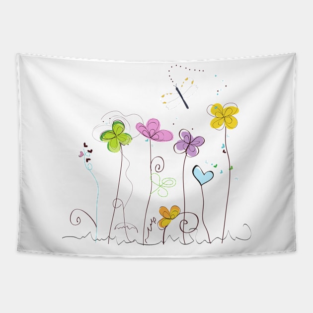 Abstract decorative spring flowers Tapestry by GULSENGUNEL