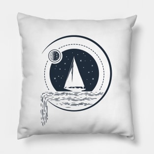 Creative Illustration In Geometric Style. Ship In The Ocean. Adventure, Travel And Nautical Pillow