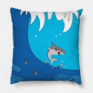 Big wave with sharks Pillow