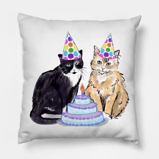 Cats in party hat with cake Pillow