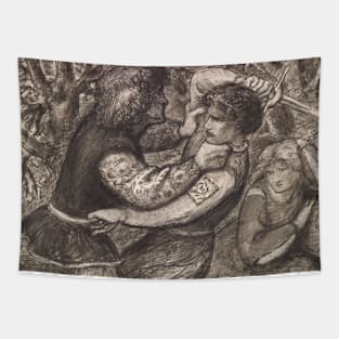 A Fight for a Woman - Compositional Study by Dante Gabriel Rossetti Tapestry