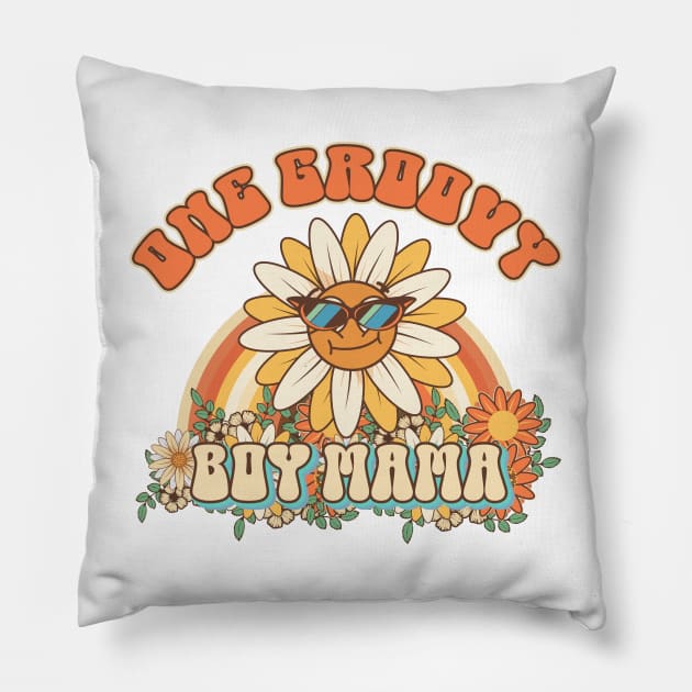 One groovy Boy mama Retro gift for mother of boy Vintage floral pattern Pillow by HomeCoquette