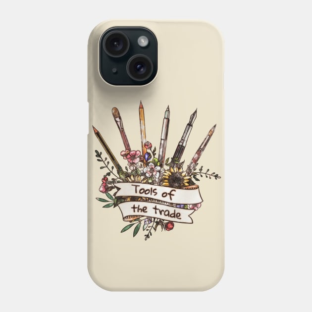 Tools of trade for artist, drawing, painting, writer and poet, watercolor Phone Case by Collagedream