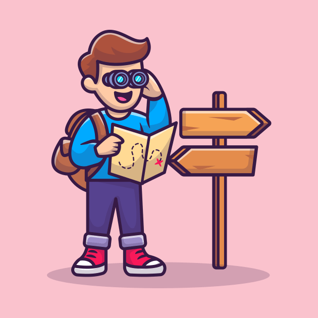 Cute Travelling Boy With Binocular Cartoon by Catalyst Labs