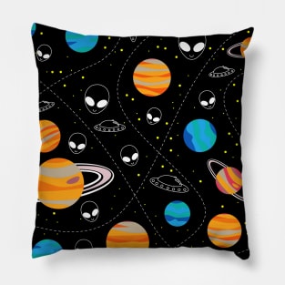 planets, aliens and space in wallpaper pattern art ecopop Pillow