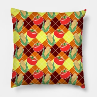 Corn and Tomato Argyle Pattern Pillow