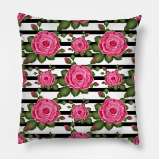 Roses With Stripes Pattern Pillow