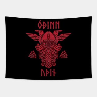 Odin valknut runes red Tapestry