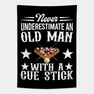 Never Underestimate An Old Man With A Cue Stick Tapestry