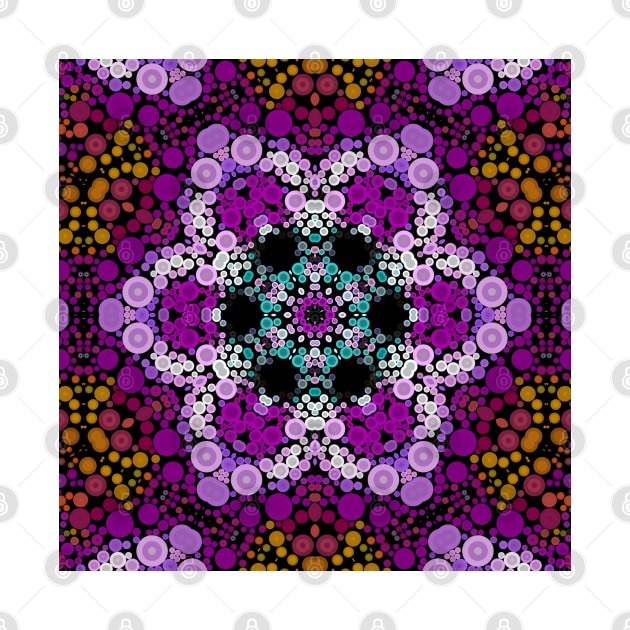 Dot Mandala Flower Blue Pink and Yellow by WormholeOrbital