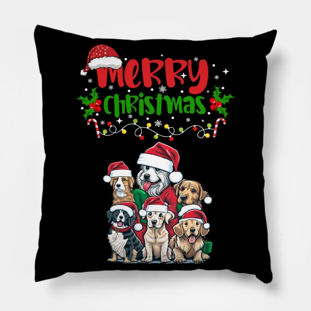 Merry Christmas Puppy Festive Pillow by BirdsnStuff