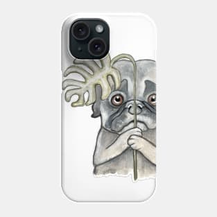 Dog with monstera leaf Phone Case