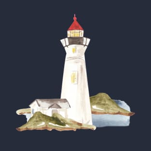 White lighthouse with blue house - maritime design T-Shirt