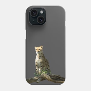 Low Poly Cheetah behind a log with grass Phone Case