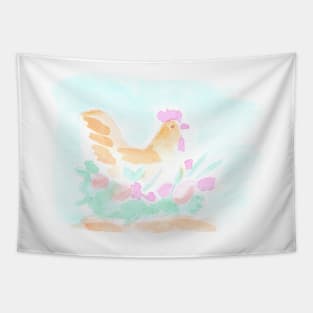 Easter, chicken, nest, eggs, family, bird, flower, floral, spring, nature,holiday, decor, spring, watercolor, light Tapestry