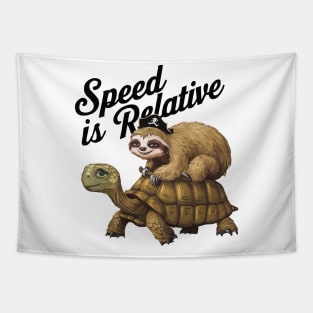 Funny Lazy Pirate Sloth Riding Tortoise Speed is Relative Tapestry