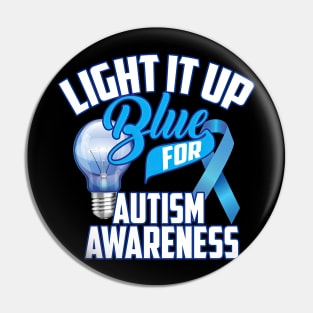 Light It Up Blue For Autism Awareness Blue Ribbon Pin