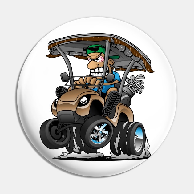 Funny Golf Cart Hotrod Golf Car Popping a Wheelie Cartoon Pin by hobrath