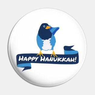 HAPPY HANUKKAH Bird in Blue on Ribbon Banner from Hand Cut Paper Pin