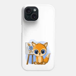 Funny fox painter with easel Phone Case