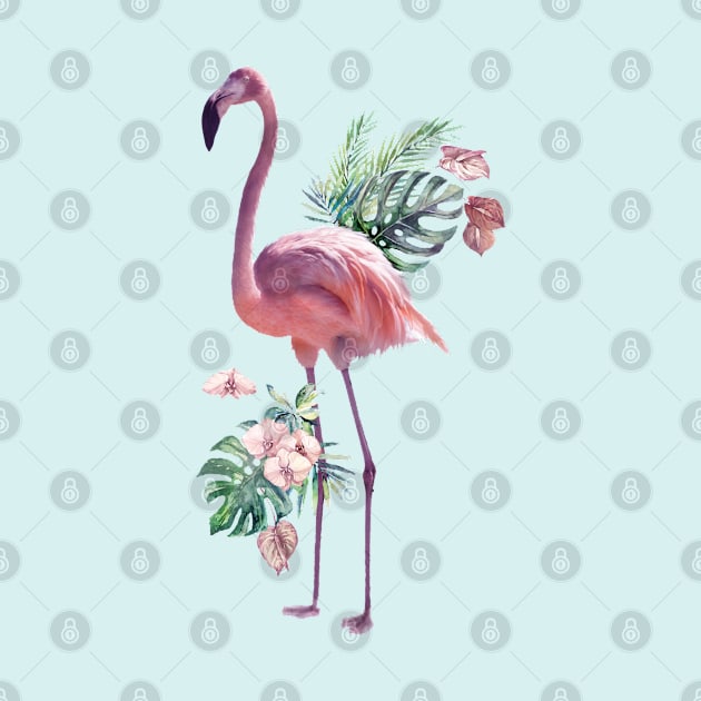 Tropical Flamingo Standing Watercolour by Bramblier